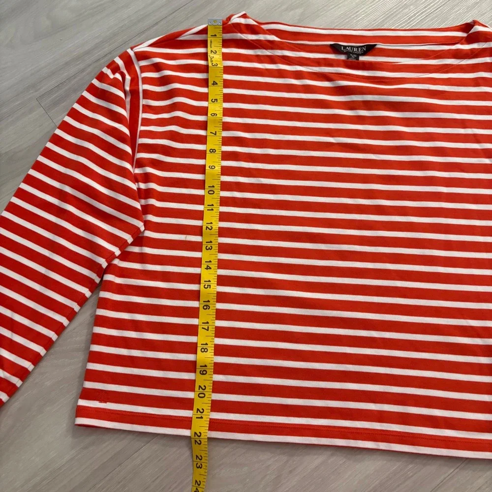 Lauren Ralph Lauren Top Women Orange White Boat Neck Nautical Long Sleeve XL NWT - Picture 6 of 16